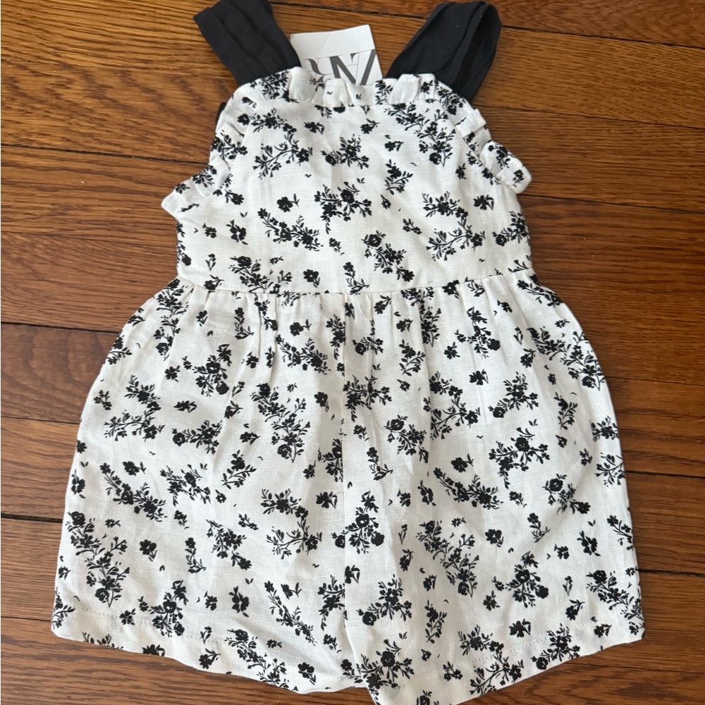 Zara Black and White Bodysuit with Floral Pattern